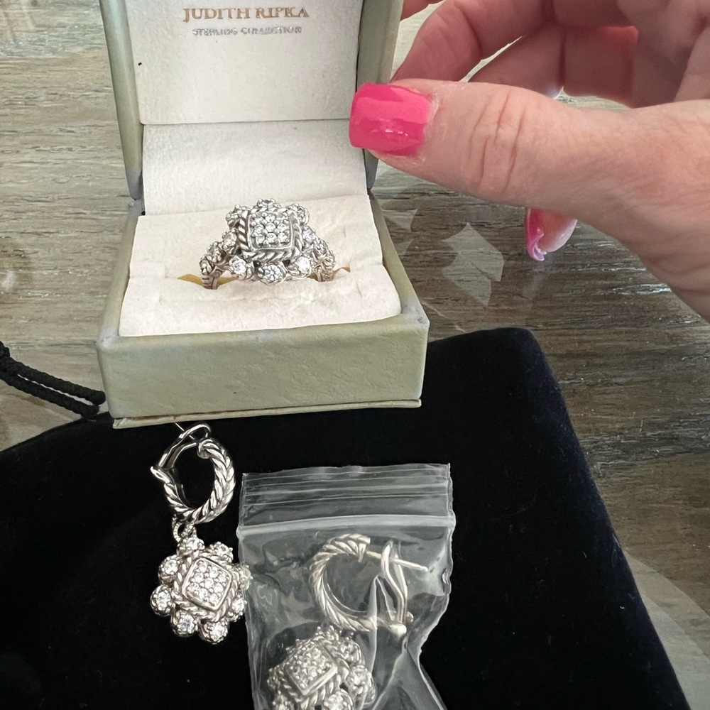 Judith Ripka Silver and Gold Ring Set size 7.75